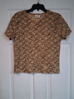 Kathie Lee Collection Beige Lace Short Sleeve Top Size S/M
